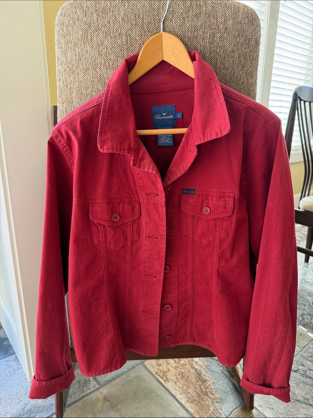 Faconnable Women's Deep Red Cotton Canvas Jacket Sz L EUC